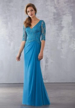 Formal Gowns MGNY By Mori Lee - 71728 Embroidered Plunging V-neck Sheath Dress