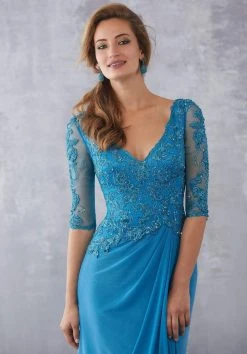 Formal Gowns MGNY By Mori Lee - 71728 Embroidered Plunging V-neck Sheath Dress