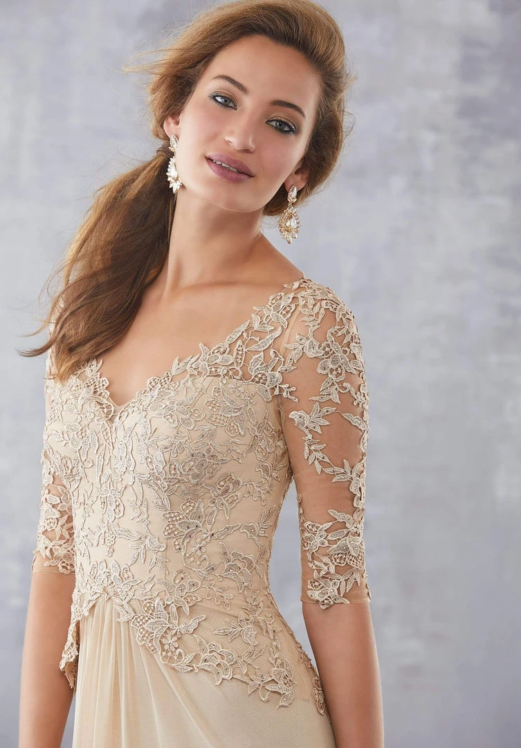 MGNY By Mori Lee - 71729 Embroidered Wide V-neck Sheath Dress Formal Gowns 6 MGNY By Mori Lee - 71729 Embroidered Wide V-neck Sheath Dress Formal Gowns