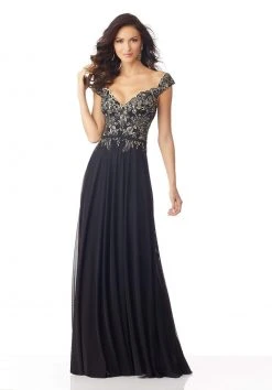 Formal Gowns MGNY By Mori Lee - 71802 Appliqued V-Neck A-Line Gown