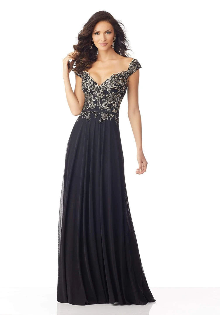 Formal Gowns MGNY By Mori Lee - 71802 Appliqued V-Neck A-Line Gown 3 Formal Gowns MGNY By Mori Lee - 71802 Appliqued V-Neck A-Line Gown