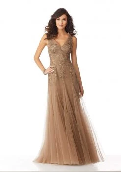 Formal Gowns MGNY By Mori Lee - 71823 Floral Embroidered V-neck A-line Gown
