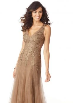 Formal Gowns MGNY By Mori Lee - 71823 Floral Embroidered V-neck A-line Gown