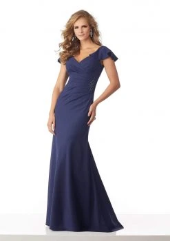 MGNY By Mori Lee - 71831 Ruched V-Neck Sheath Dress 12 MGNY By Mori Lee - 71831 Ruched V-Neck Sheath Dress