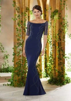 MGNY By Mori Lee - 71902 Beaded Off-Shoulder Jersey Dress Formal Gowns