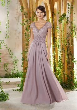 MGNY By Mori Lee - 71912 Beaded Lace V-Neck Dress 7 MGNY By Mori Lee - 71912 Beaded Lace V-Neck Dress