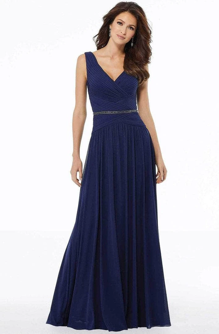 Formal Gowns MGNY By Mori Lee - 72131SC Pleated Sleeveless V-neck Long Dress - 1 Pc Navy In Size 8 Available 3 Formal Gowns MGNY By Mori Lee - 72131SC Pleated Sleeveless V-neck Long Dress - 1 Pc Navy In Size 8 Available