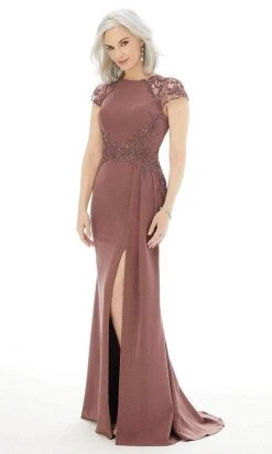 MGNY By Mori Lee - 72210SC Embellished Jewel Neck Evening Dress - 1 Pc Rosewood In Size 12 Available Formal Gowns