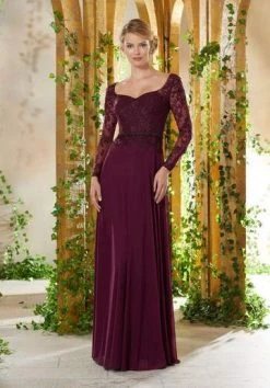 MGNY By Mori Lee - Beaded Embroidered Semi-Sweetheart Dress 71934SC - 1 Pc Eggplant In Size 4 Available Formal Gowns