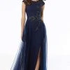 Formal Gowns MGNY By Mori Lee - Cap Sleeve Beaded Overskirt Dress 72102SC - 1 Pc Silver In Size 12 Available