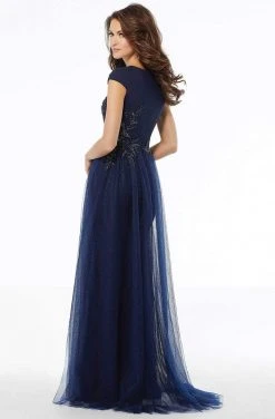 Formal Gowns MGNY By Mori Lee - Cap Sleeve Beaded Overskirt Dress 72102SC - 1 Pc Silver In Size 12 Available