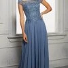 Formal Gowns MGNY By Mori Lee - Cap Sleeves Pleated A-Line Dress 72419SC - 1 Pc Slate In Size 10 Available 2 Formal Gowns MGNY By Mori Lee - Cap Sleeves Pleated A-Line Dress 72419SC - 1 Pc Slate In Size 10 Available