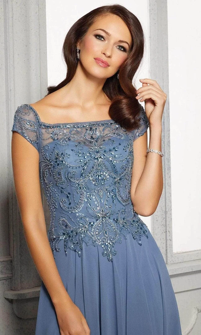 Formal Gowns MGNY By Mori Lee - Cap Sleeves Pleated A-Line Dress 72419SC - 1 Pc Slate In Size 10 Available 5 Formal Gowns MGNY By Mori Lee - Cap Sleeves Pleated A-Line Dress 72419SC - 1 Pc Slate In Size 10 Available