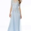 MGNY By Mori Lee - Illusion Beaded Lace A-Line Dress 72128SC - 1 Pc Light Blue In Size 18 Available Formal Gowns