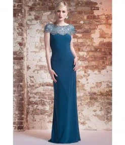 MIGNON - Jeweled Cap Sleeve Jersey Gown AL1889B