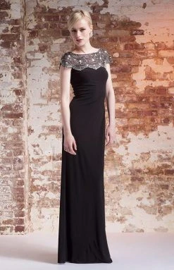 MIGNON - Jeweled Cap Sleeve Jersey Gown AL1889B