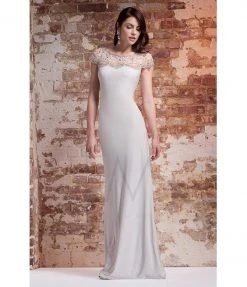 MIGNON - Jeweled Cap Sleeve Jersey Gown AL1889B
