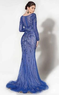 MNM Couture - 10593 Bejeweled Illusion Bateau Trumpet Dress Formal Gowns