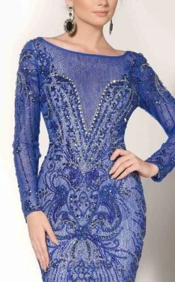 MNM Couture - 10593 Bejeweled Illusion Bateau Trumpet Dress Formal Gowns