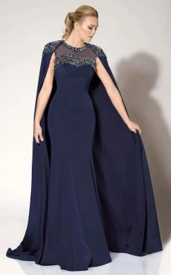 Formal Gowns MNM Couture - 10840 Embellished Illusion Caped Gown
