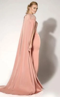 Formal Gowns MNM Couture - 10840 Embellished Illusion Caped Gown