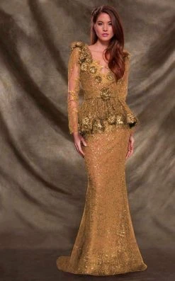 Formal Gowns MNM Couture - 2138 Vine Appliqued Peplum Gown