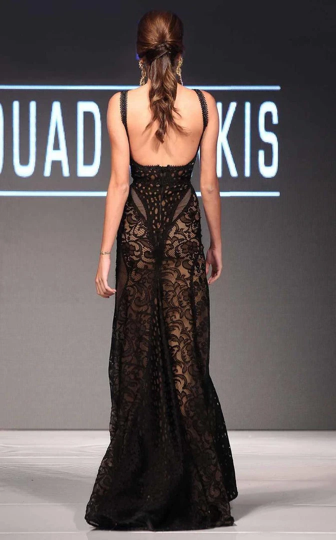 MNM Couture - 2289 V-Neck Mesh And Lace Evening Dress Formal Gowns 4 MNM Couture - 2289 V-Neck Mesh And Lace Evening Dress Formal Gowns