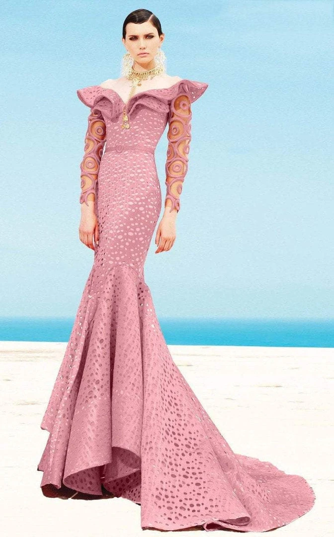 MNM Couture - 2345 Ruffle Off-Shoulder Laser Cut Mermaid Gown Formal Gowns 6 MNM Couture - 2345 Ruffle Off-Shoulder Laser Cut Mermaid Gown Formal Gowns