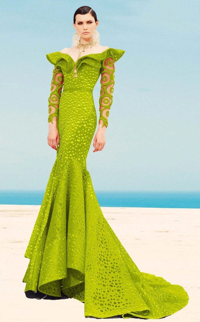 MNM Couture - 2345 Ruffle Off-Shoulder Laser Cut Mermaid Gown Formal Gowns 7 MNM Couture - 2345 Ruffle Off-Shoulder Laser Cut Mermaid Gown Formal Gowns
