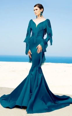 MNM Couture - 2350 Embroidered V-neck Mermaid Dress Formal Gowns