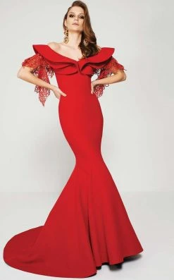 MNM Couture - 2363 Tiered Off-Shoulder Mermaid Gown