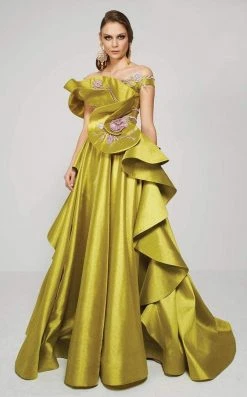 Formal Gowns MNM Couture - 2370 Ruffled Cascade Off Shoulder Gown