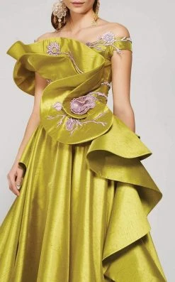 Formal Gowns MNM Couture - 2370 Ruffled Cascade Off Shoulder Gown