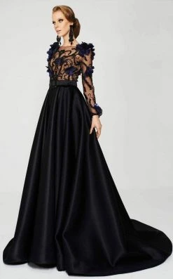 MNM Couture - 2376 Sheer Floral Embellished A-line Dress