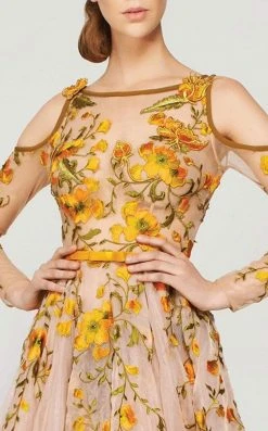 Formal Gowns MNM Couture - 2401 Sheer Embroidered Floral A-line Dress