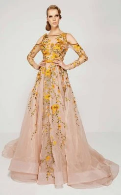 Formal Gowns MNM Couture - 2401 Sheer Embroidered Floral A-line Dress