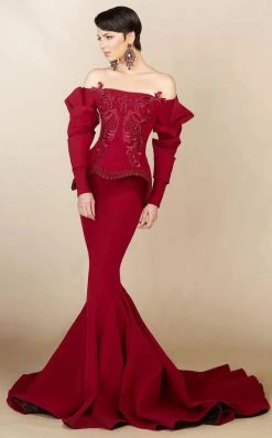 MNM Couture - 2408 Ruffled Long Sleeve Mermaid Gown
