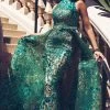 MNM COUTURE - 2416 Sleeveless Sequin Ornate Overlay Train Evening Gown 2 MNM COUTURE - 2416 Sleeveless Sequin Ornate Overlay Train Evening Gown