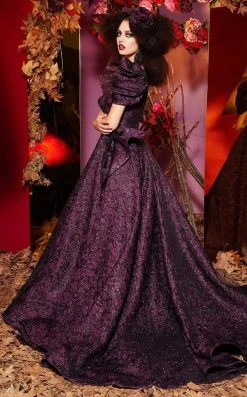 Formal Gowns MNM Couture - 2438 Floral Applique Puff Sleeve Ballgown