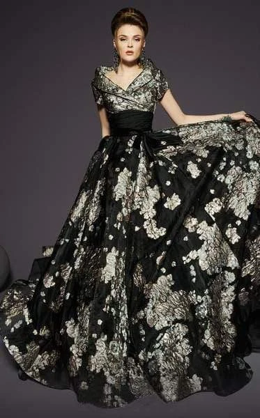 MNM COUTURE - 2453 Cap Sleeve A-line Dress With Train Formal Gowns 6 MNM COUTURE - 2453 Cap Sleeve A-line Dress With Train Formal Gowns