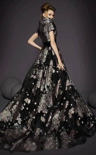 MNM COUTURE - 2453 Cap Sleeve A-line Dress With Train Formal Gowns 4 MNM COUTURE - 2453 Cap Sleeve A-line Dress With Train Formal Gowns