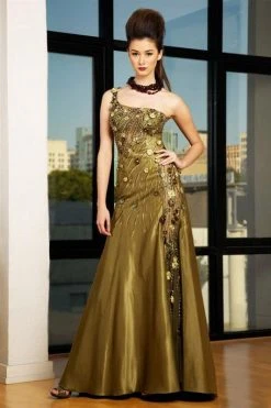Formal Gowns MNM Couture - 9323 Asymmetric Metallic Evening Gown