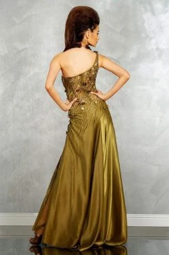 Formal Gowns MNM Couture - 9323 Asymmetric Metallic Evening Gown