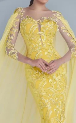 MNM Couture - Embroidered Illusion Cape Gown G0603 Formal Gowns