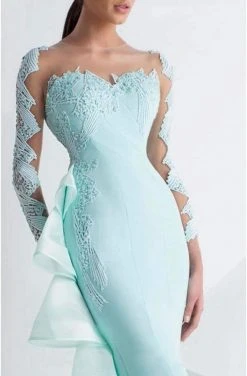 MNM Couture - G0739 Beaded Long Sleeved Fitted Mermaid Gown 5 MNM Couture - G0739 Beaded Long Sleeved Fitted Mermaid Gown