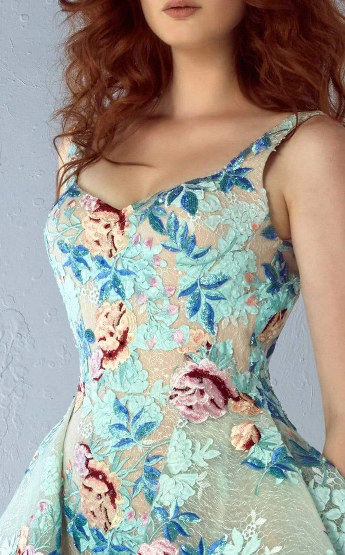 Formal Gowns MNM Couture - G0860 Floral V Neck Peplum Evening Gown 5 Formal Gowns MNM Couture - G0860 Floral V Neck Peplum Evening Gown