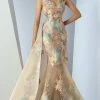 MNM Couture - G0863 Bejeweled Blossom Appliqued Mermaid Gown Formal Gowns