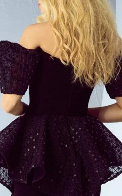 MNM Couture - G0877 Sequined Off-Shoulder Peplum Mermaid Gown