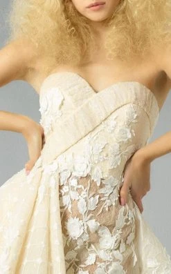 MNM Couture - G0882 Strapless Rosette Applique Peplum Long Gown 7 MNM Couture - G0882 Strapless Rosette Applique Peplum Long Gown