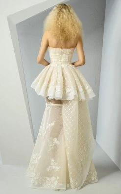 MNM Couture - G0882 Strapless Rosette Applique Peplum Long Gown 6 MNM Couture - G0882 Strapless Rosette Applique Peplum Long Gown